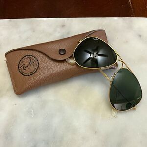 Vintage B&L Ray-Ban USA Aviator 58mm G-15 Gold Metal Frame Sunglasses w/ Case 58